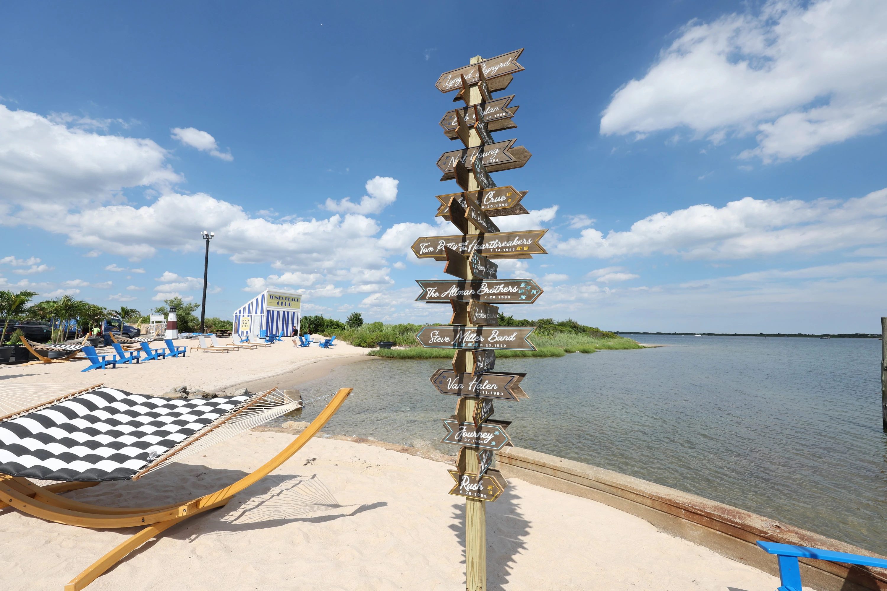 Jones Beach Club installation with custom music-history wayfinding